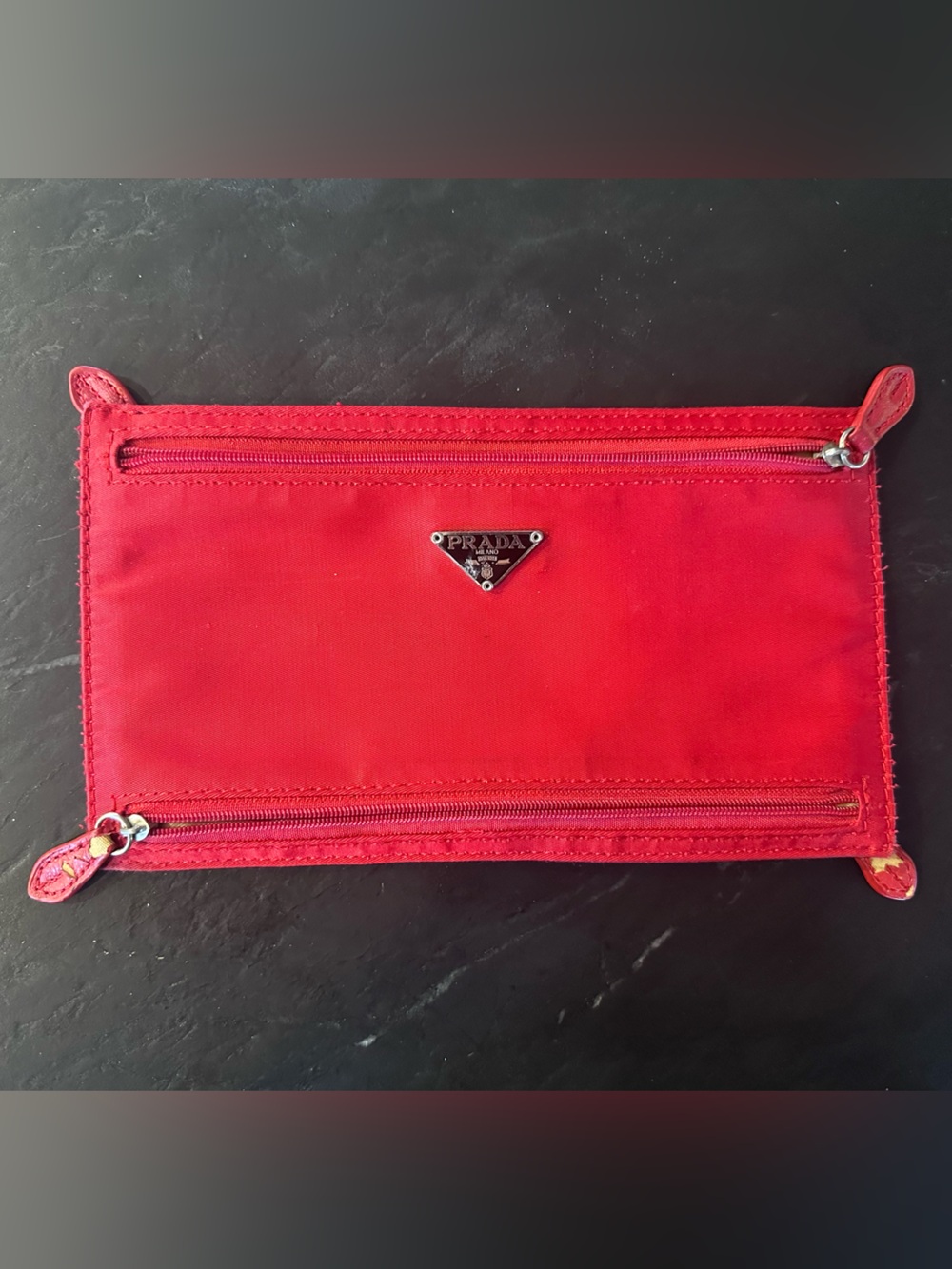 Prada | Bags | Prada Red Nylon Zip Wallet With Triangle Logo
